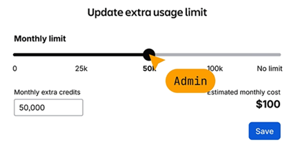 Einstellung eines monatlichen Limits von 50.000 zusätzlichen Credits mit geschätzten monatlichen Kosten von 100 US-Dollar.